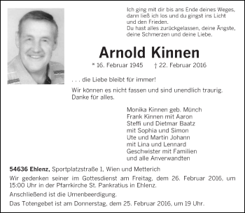 Traueranzeige von Arnold Kinnen von trierischer_volksfreund