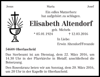Traueranzeige von Elisabeth Altendorf von trierischer_volksfreund