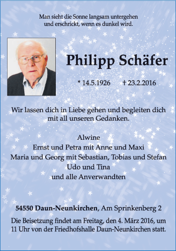 Traueranzeige von Philipp Schäfer von trierischer_volksfreund