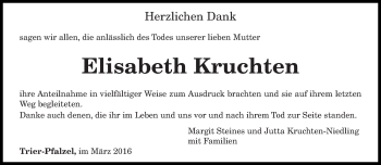 Traueranzeige von Elisabeth Kruchten von trierischer_volksfreund