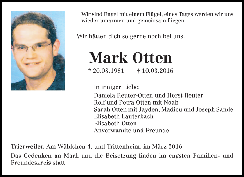 Traueranzeige für Mark Otten vom 14.03.2016 aus trierischer_volksfreund