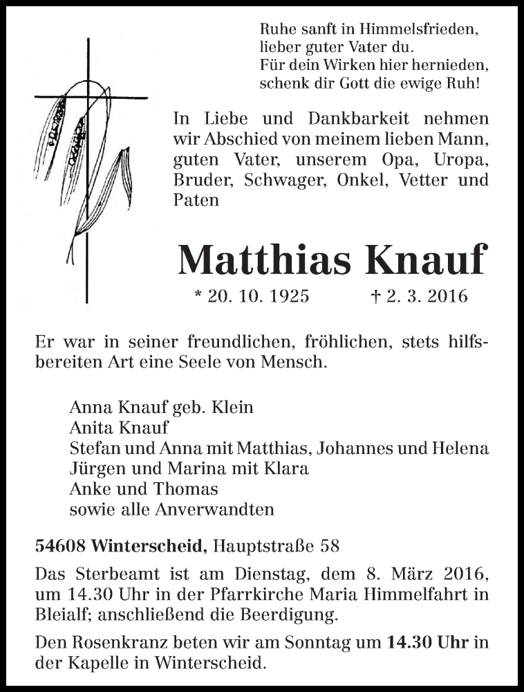  Traueranzeige für Matthias Knauf vom 05.03.2016 aus trierischer_volksfreund
