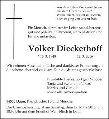 Traueranzeige von Volker Dieckerhoff von trierischer_volksfreund