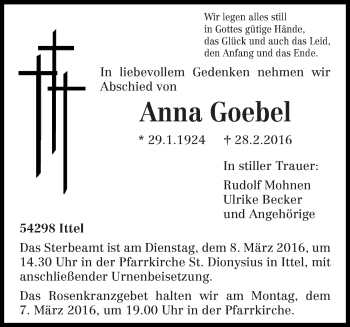 Traueranzeige von Anna Goebel von trierischer_volksfreund