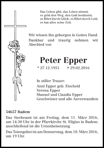 Traueranzeige von Peter Epper von trierischer_volksfreund
