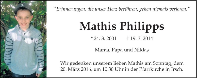  Traueranzeige für Mathis Philipps vom 19.03.2016 aus trierischer_volksfreund