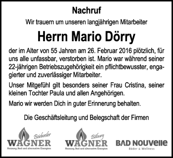 Traueranzeige von Mario Dörry von trierischer_volksfreund