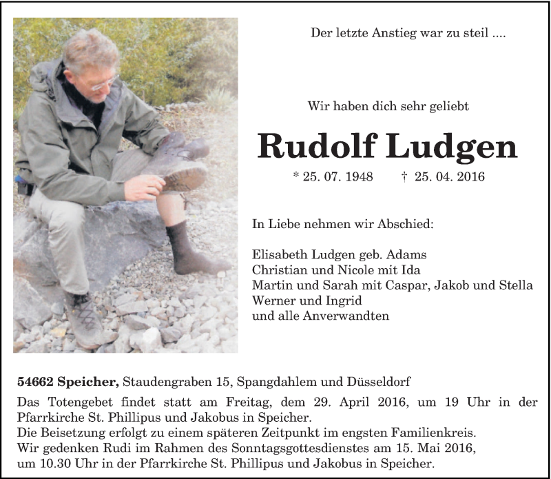  Traueranzeige für Rudolf Ludgen vom 27.04.2016 aus trierischer_volksfreund