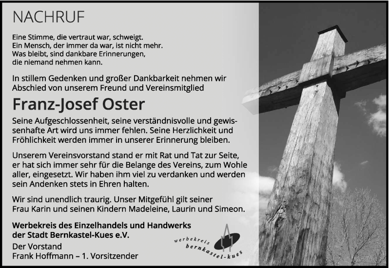  Traueranzeige für Franz-Josef Oster vom 01.04.2016 aus trierischer_volksfreund
