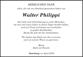 Traueranzeige von Walter  Philippi von trierischer_volksfreund