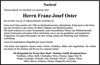 Traueranzeige von Franz-Josef Oster von trierischer_volksfreund