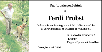 Traueranzeige von Ferdi Probst von trierischer_volksfreund