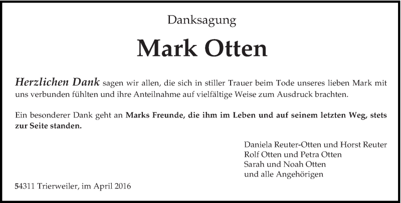  Traueranzeige für Mark Otten vom 07.04.2016 aus trierischer_volksfreund