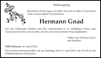 Traueranzeige von Hermann Gnad von trierischer_volksfreund