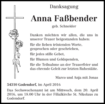 Traueranzeige von Anna Faßbender von trierischer_volksfreund