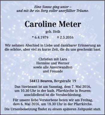 Traueranzeige von Caroline Meter von trierischer_volksfreund