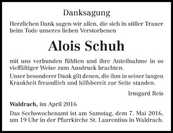 Traueranzeige von Alois Schuh von trierischer_volksfreund