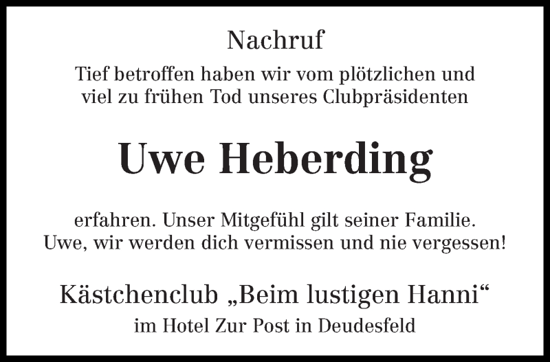  Traueranzeige für Uwe Heberding vom 25.05.2016 aus trierischer_volksfreund