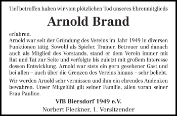 Traueranzeige von Arnold Brand von trierischer_volksfreund