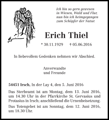 Traueranzeige von Erich Thiel von trierischer_volksfreund