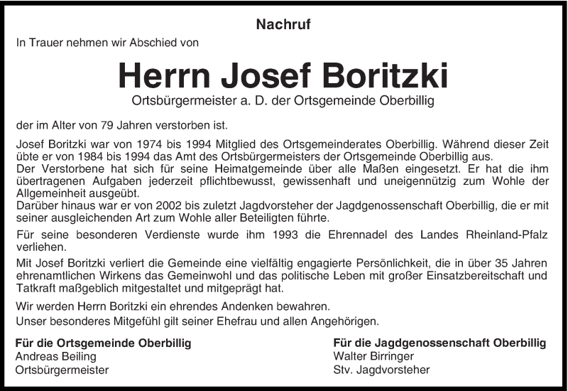  Traueranzeige für Josef Boritzki vom 23.06.2016 aus trierischer_volksfreund
