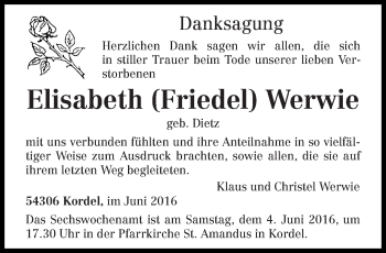 Traueranzeige von Elisabeth  Werwie von trierischer_volksfreund