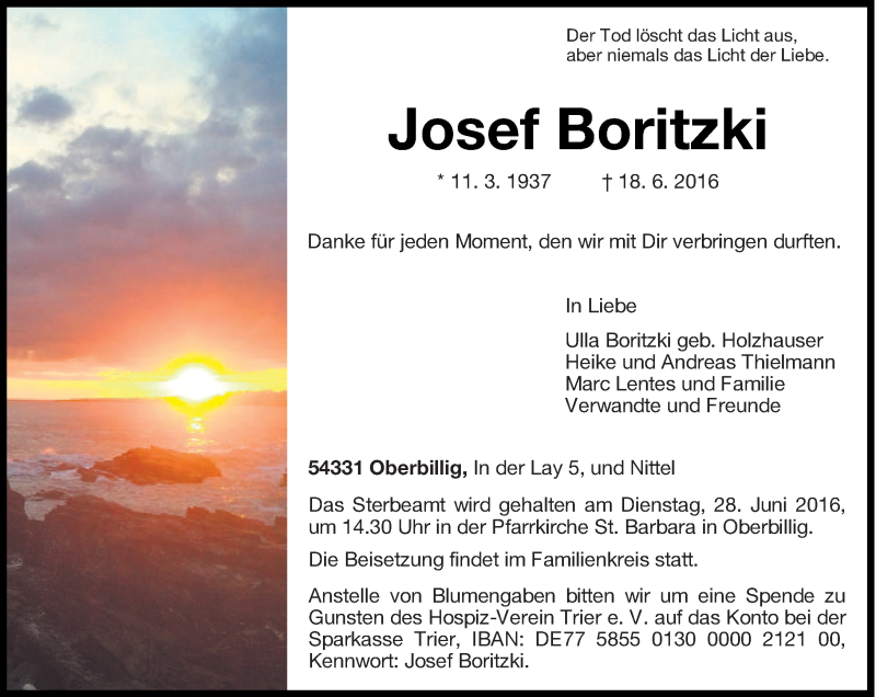  Traueranzeige für Josef Boritzki vom 23.06.2016 aus trierischer_volksfreund