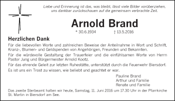 Traueranzeige von Arnold Brand von trierischer_volksfreund