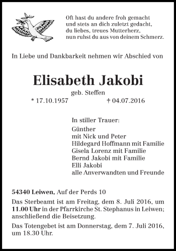 Traueranzeige von Elisabeth Jakobi von trierischer_volksfreund