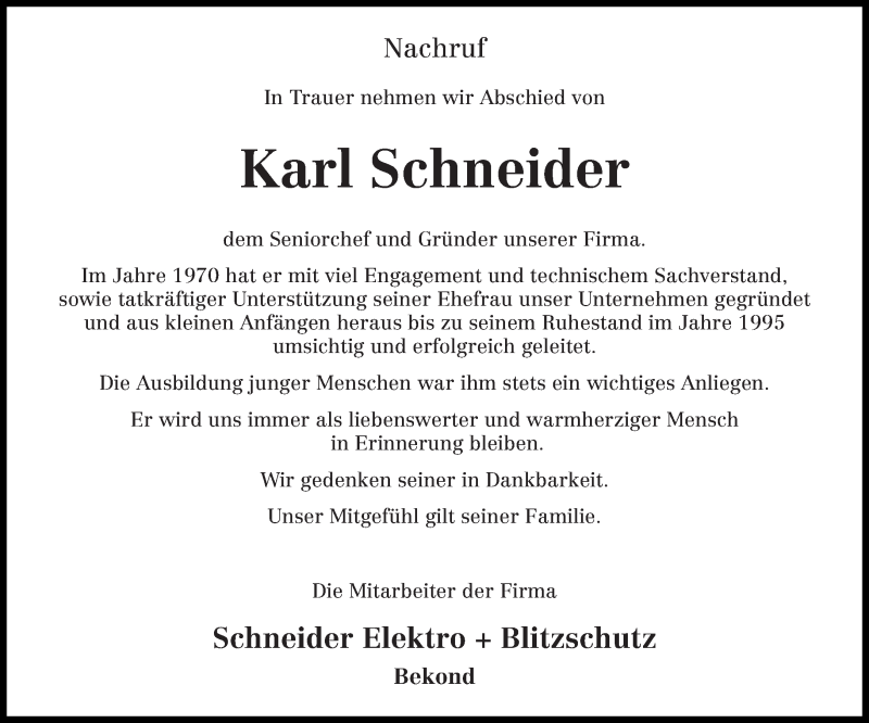  Traueranzeige für Karl Schneider vom 06.07.2016 aus trierischer_volksfreund