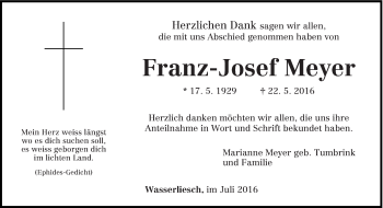 Traueranzeige von Franz-Josef Meyer von trierischer_volksfreund