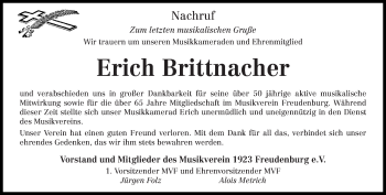 Traueranzeige von Erich Brittnacher von trierischer_volksfreund