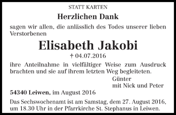 Traueranzeige von Elisabeth Jakobi von trierischer_volksfreund