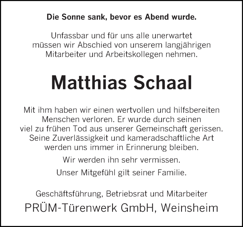  Traueranzeige für Matthias Schaal vom 27.08.2016 aus trierischer_volksfreund