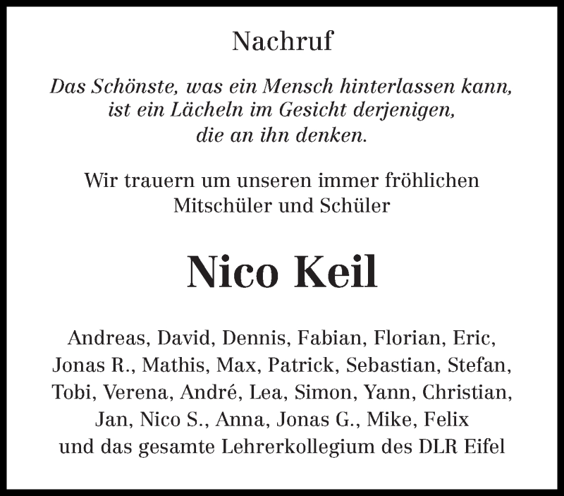  Traueranzeige für Nico Keil vom 03.08.2016 aus trierischer_volksfreund