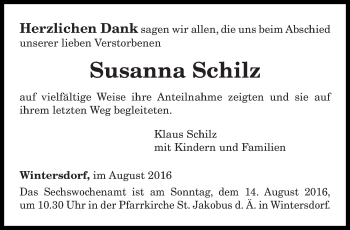 Traueranzeige von Susanna Schilz von trierischer_volksfreund