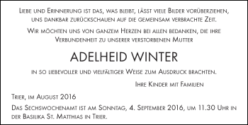 Traueranzeige von Adelheid Winter von trierischer_volksfreund