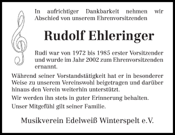 Traueranzeige von Rudolf Ehleringer von trierischer_volksfreund