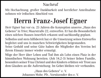 Traueranzeige von Franz-Josef Egner von trierischer_volksfreund