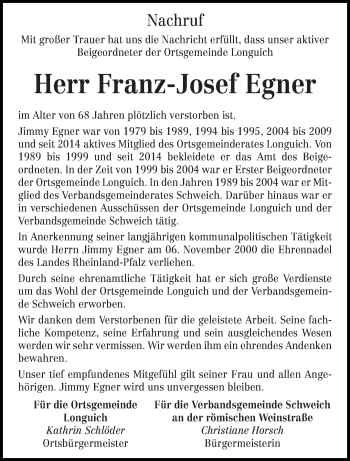 Traueranzeige von Franz-Josef Egner von trierischer_volksfreund