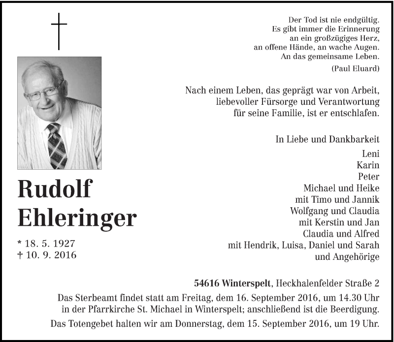  Traueranzeige für Rudolf Ehleringer vom 13.09.2016 aus trierischer_volksfreund