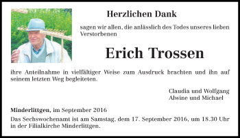 Traueranzeige von Erich Trossen von trierischer_volksfreund