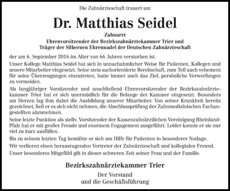  Traueranzeige für Matthias Seidel vom 17.09.2016 aus trierischer_volksfreund