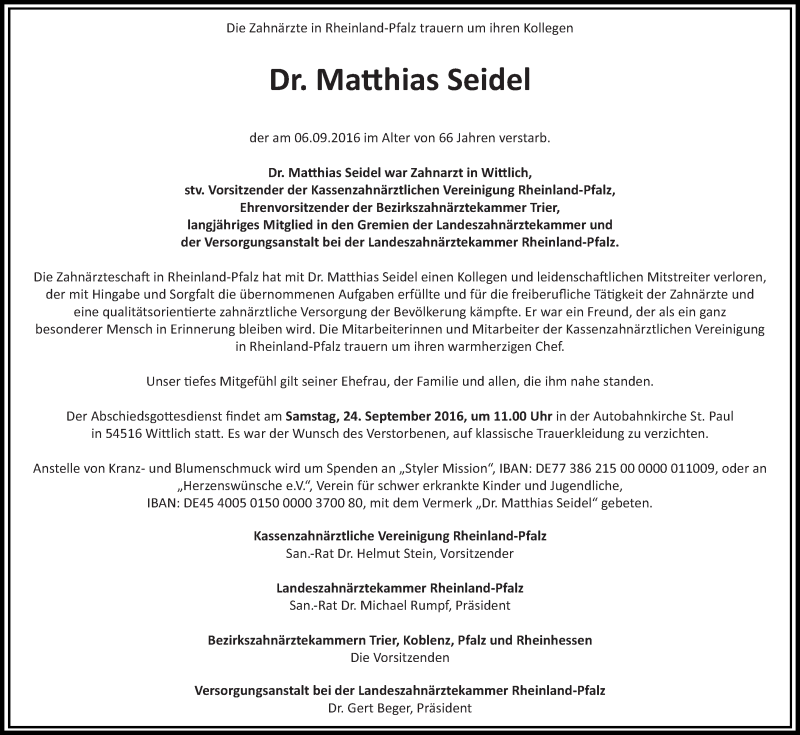  Traueranzeige für Matthias Seidel vom 17.09.2016 aus trierischer_volksfreund