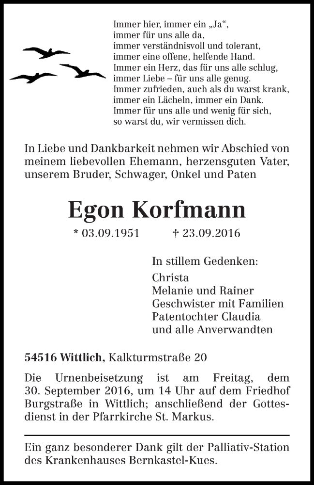  Traueranzeige für Egon Korfmann vom 27.09.2016 aus trierischer_volksfreund