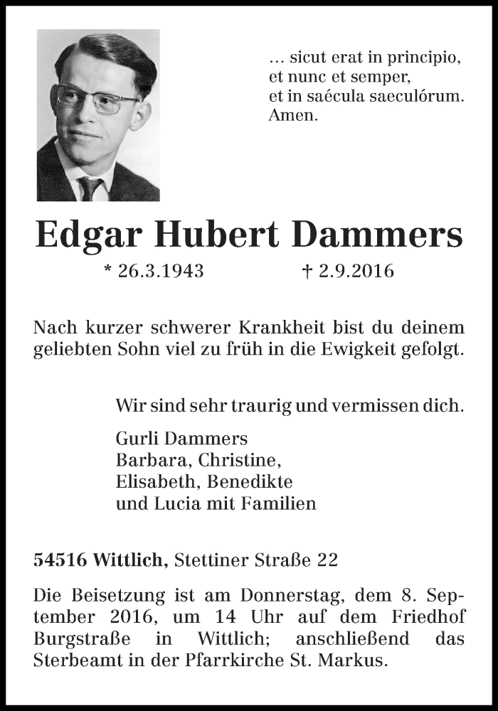 Traueranzeige für Edgar Hubert Dammers vom 03.09.2016 aus trierischer_volksfreund