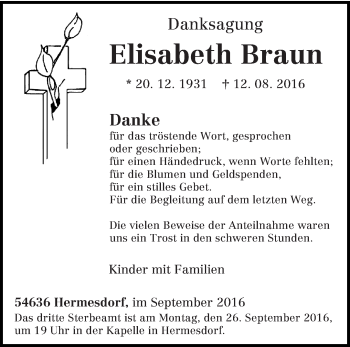 Traueranzeige von Elisabeth Braun von trierischer_volksfreund
