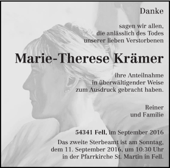 Traueranzeige von Marie-Therese Krämer von trierischer_volksfreund