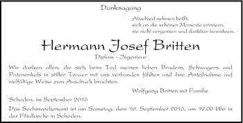 Traueranzeige von Hermann Josef Britten von trierischer_volksfreund