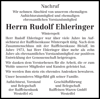 Traueranzeige von Rudolf Ehleringer von trierischer_volksfreund